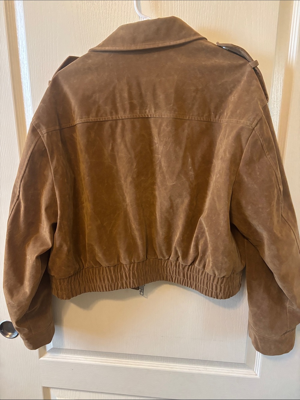 Topshop Camel Faux Suede Cropped Bomber Jacket - Picture 7 of 11